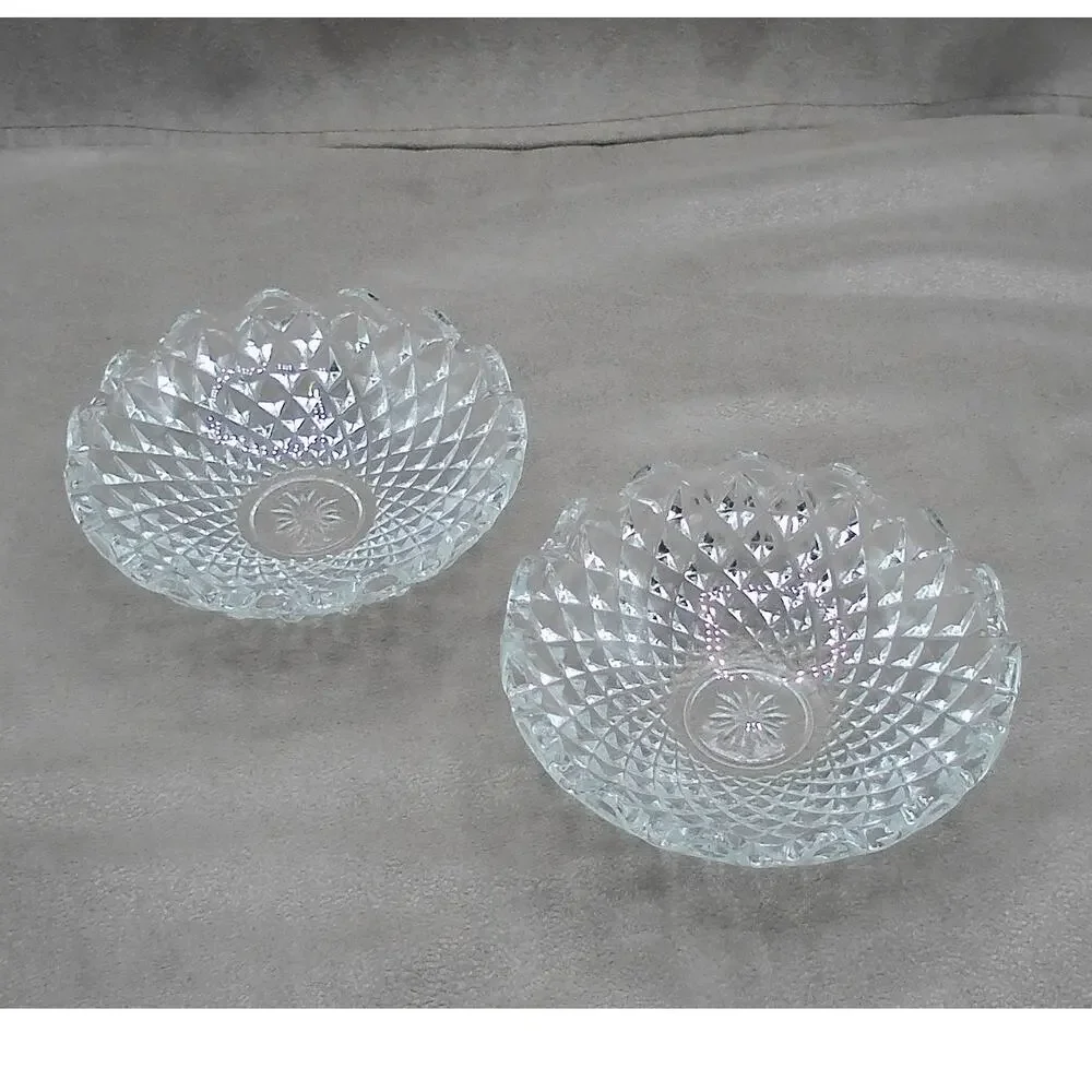 Covetro Trinket Clam Shell Box Diamond Pattern Vintage Italy Clear Glass MCM